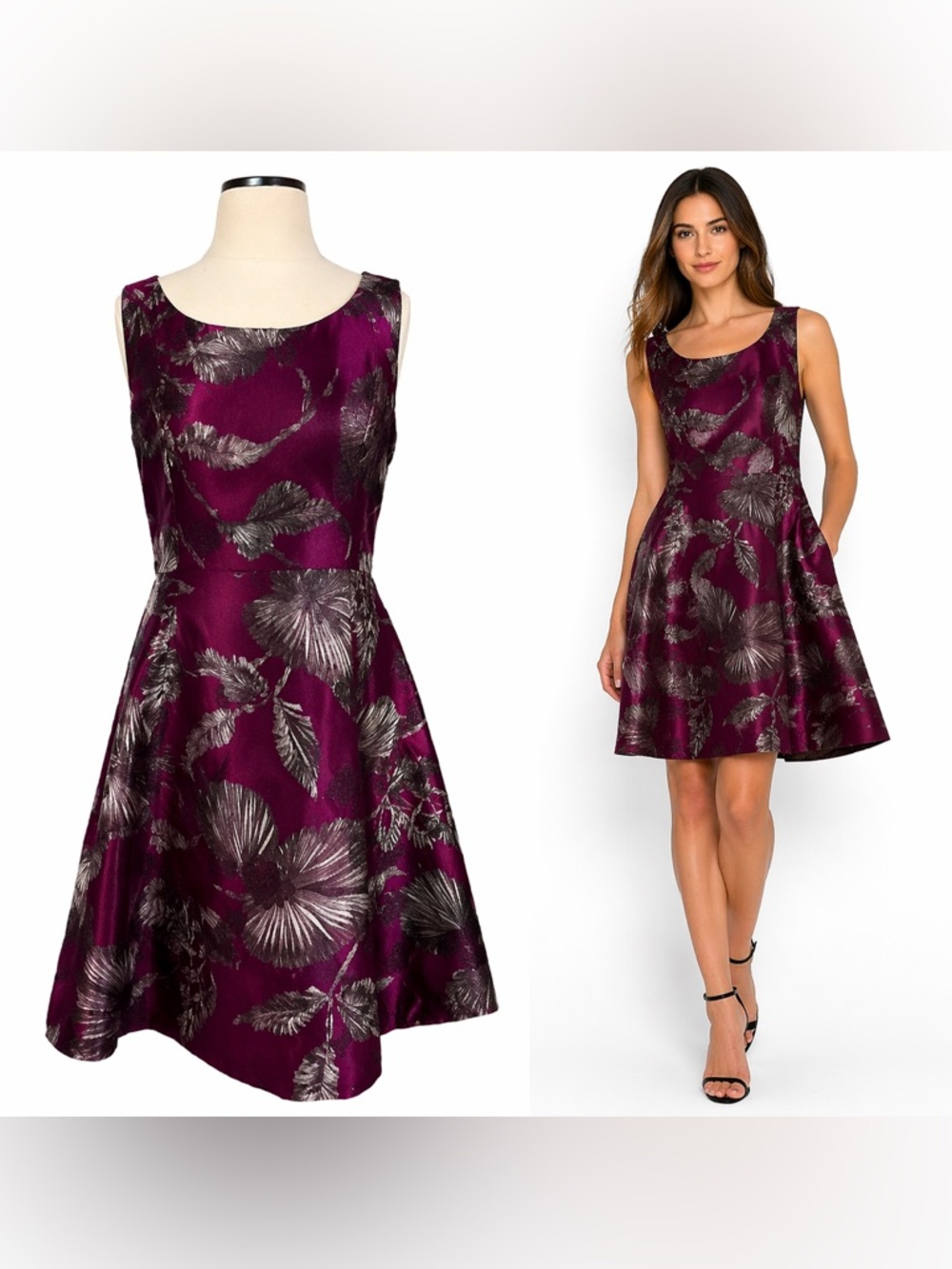 Oscar de la Renta plum metallic silk jacquard Sleeveless Dress Fit & Flare 14 - Picture 3 of 7